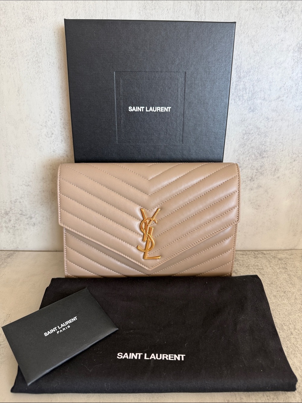 Saint Laurent YSL Monogram Quilted Leather Envelope Wallet – Brand New